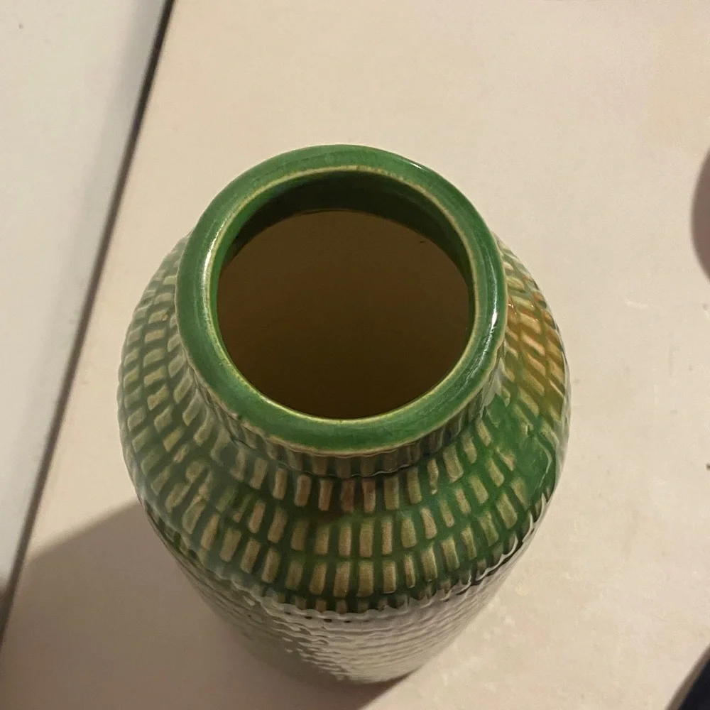 Crate&Barrel Green Textured Ceramic Vase for 12 x 5 housewarming gift